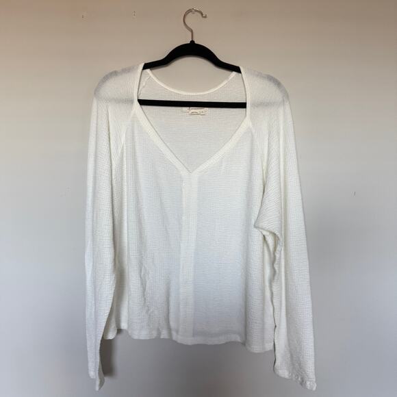 Anthropologie Tops - Anthropologie Womens Top XL White Long Sleeve V Neck Gauzy Boho Milkmade Cottage